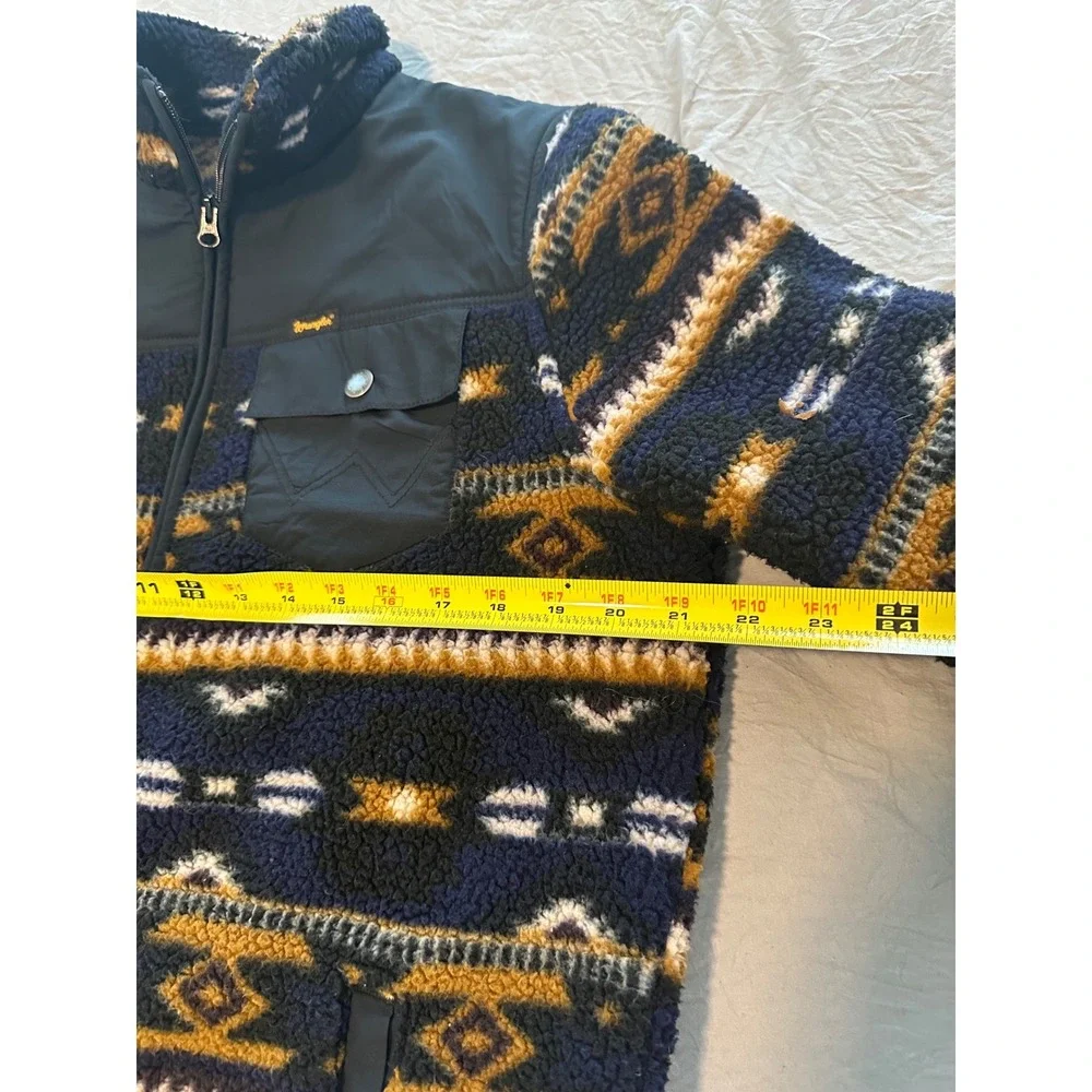 Wrangler Mens Southwestern Aztec Fleece Jacket Navy Orange Large